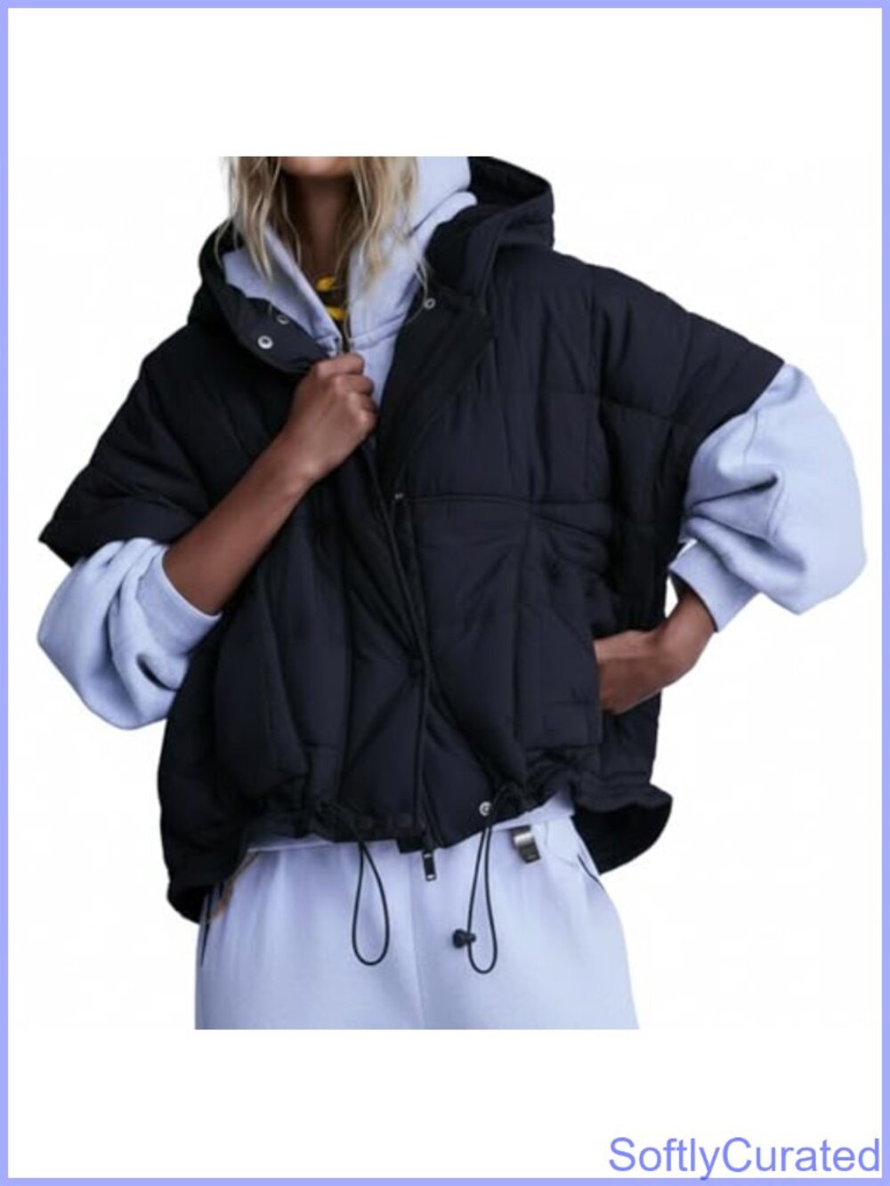 Quilted Puffer Vest Zip Up Hoodie Oversized Short Sleeve Jacket Outdoor Gilet